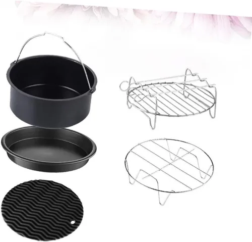 Miniatura 5 de Juego de 5 piezas de sartén de parrilla para horno, accesorios de parrilla redonda, bandeja para hornear, sartén redonda, kit de olla para pizza