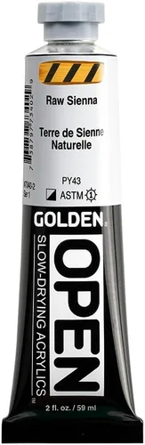 GOLDEN OPEN Acrílicos de secado lento, Siena cruda, tubo de 2 fl oz, Pintura acrílica profesional, semiopaca Tierra de sierra natural