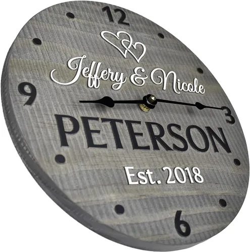 Reloj de pared de madera hecho a mano de 11 pulgadas personalizado para pareja