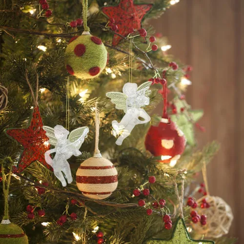 Miniatura 6 de PRETYZOOM Colgante de ángel transparente para árbol de Navidad con alas de ángel doradas, decoración navideña para el hogar y fiesta