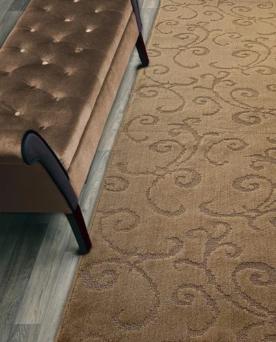 Alfombra antideslizante de pasillo de longitud personalizada, Scroll Marrón Beige, 66 cm x 244 cm, se vende y se cotiza por pie Pergamino beige