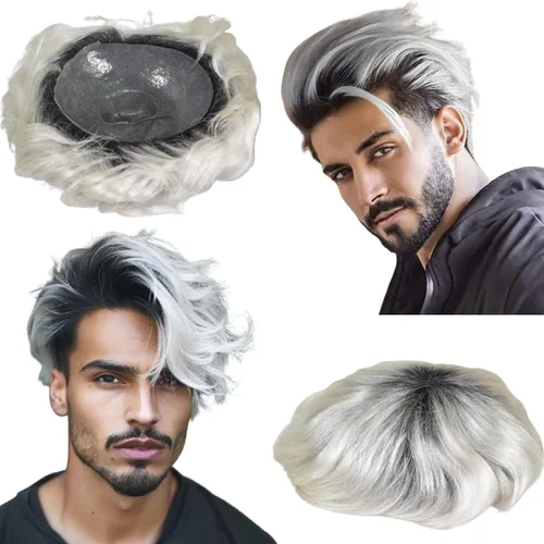 Miniatura 16 de Voloria Toupee para hombre ultra fina piel PU hombres postizo europeo virgen cabello humano reemplazo piezas 10x8inch 7 color marrón claro