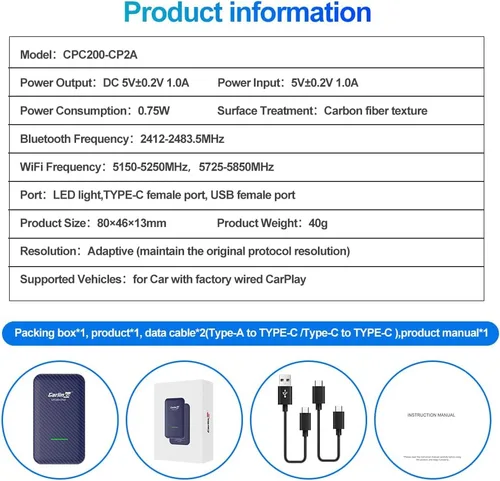 Miniatura 8 de CarlinKit Adaptador 4.0 CP2A para coche CarPlay con cable, 2 en 1 Convertir CarPlay con cable a inalámbrico, Android Auto inalámbrico para Android