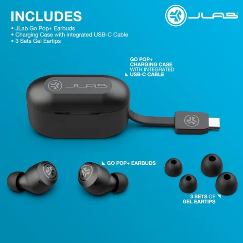 Miniatura 4 de JLab Go Air Pop+ Auriculares Verdaderamente Inalámbricos, Auriculares Intraauriculares, Auriculares Bluetooth, Auriculares con 35H de Tiempo de Negro