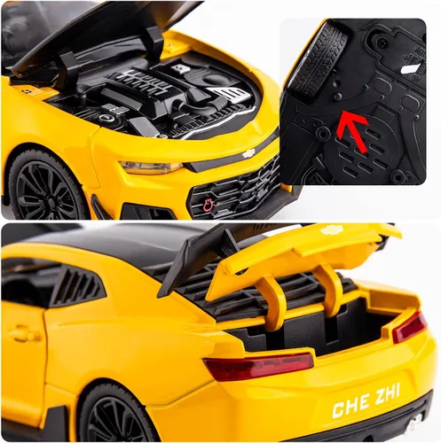 Miniatura 2 de BDTCTK 1/24 Camaro Bumblebee Modelo de Coche de Juguete, Aleación de Zinc Fundido a Presión, Coche de Juguete con Sonido y Luz para Niños, Niños