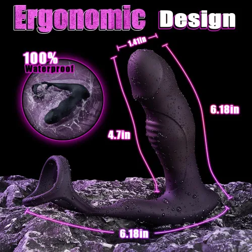 Miniatura 7 de Vibrador anal masculino Masajeador de próstata Juguetes con anillo para la polla, 9 oscilaciones de empuje y vibración Control remoto Consolador