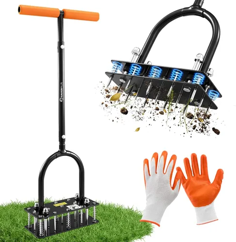 Miniatura 11 de Sakerplus Herramienta aireadora de césped, aireador de césped con púas autolimpiantes de retorno automático, almohadilla cómoda antifatiga, juntas
