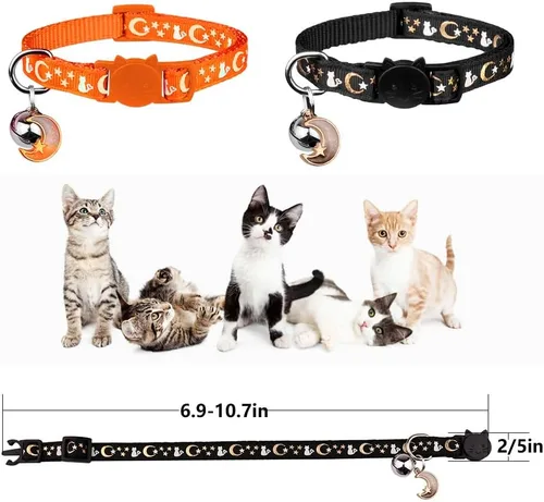 Miniatura 4 de Baeuppit 2 piezas de collares separables para gatos con campana, lindos collares ajustables para gatitos que brillan en la oscuridad