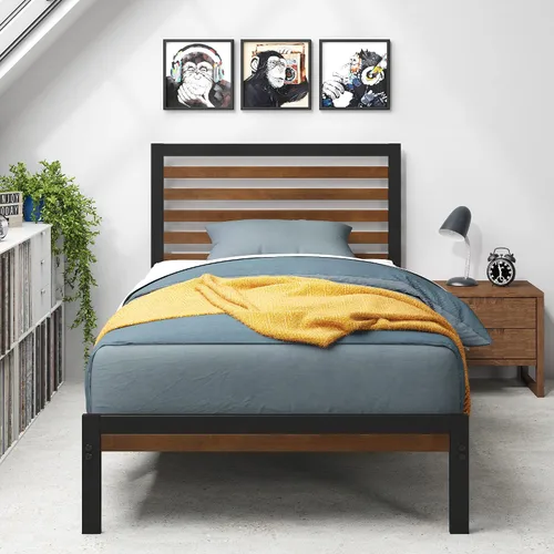 Miniatura 3 de Zinus Kai - Base de cama de bambú y metal con cabecero, no necesita somier, fácil montaje, individual, color marrón