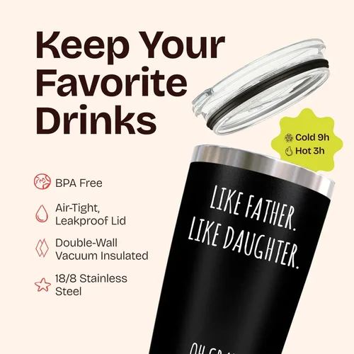 Miniatura 5 de KLUBI Regalos de cumpleaños para papá de parte de la hija, taza divertida con texto en inglés "Like Father Like Daughter Oh Crap", regalos