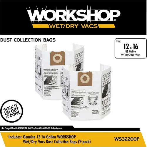Miniatura 2 de WORKSHOP Wet/Dry Vacs Bolsas de filtro WS32200F - Bolsa de vacío para recolección de polvo fino (2 bolsas de polvo), el filtro de bolsa contiene