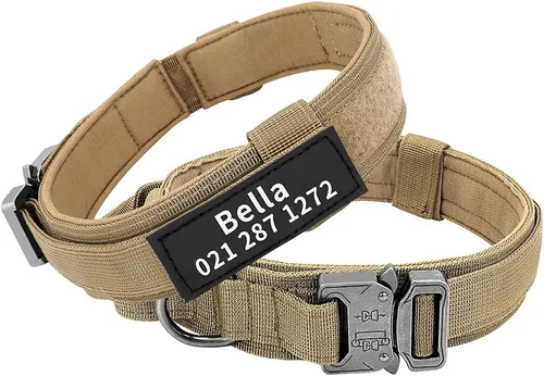 Miniatura 9 de Collar táctico militar personalizado para perro con asa, etiquetas de nombre de mascotas personalizadas para perros medianos y grandes para Negro