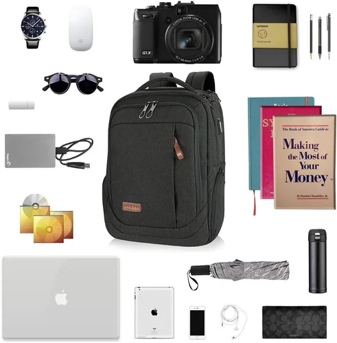 Miniatura 7 de KROSER Mochila grande para computadora portátil para laptop de hasta 17.3 pulgadas con puerto de carga USB, mochila de viaje repelente al agua