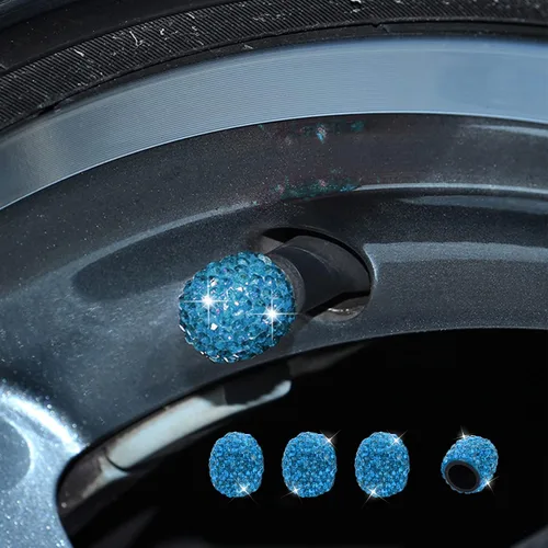 Paquete de 4 tapas brillantes para vástagos de válvula, tapas de aire, tapones de aire de neumáticos de diamantes de cristal para automóvil, Azul