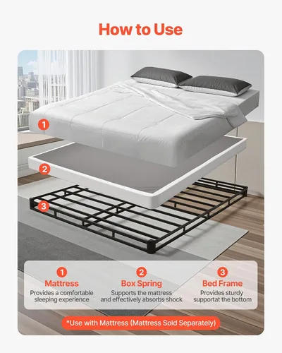 Miniatura 4 de VEVOR Base de cama tamaño Queen con tela lavable, marco de metal resistente para cama Queen, base de colchón de 4 pulgadas, capacidad máxima