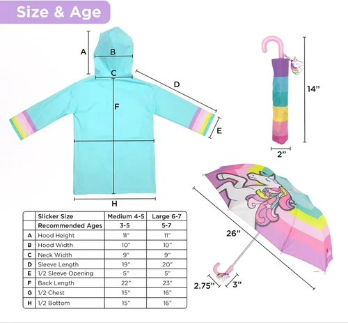 Miniatura 8 de Conjunto de paraguas para niñas y niños y abrigos de lluvia, paraguas para niños pequeños, chaqueta para niños y niñas (3-9 años)