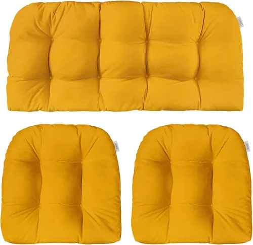 Miniatura 37 de RSH DECOR: Sunbrella - Juego de 3 cojines de mimbre copetudos 41 x 19 pulgadas y 19 x 19 pulgadas Fabricado con tela de rendimiento Sunbrella