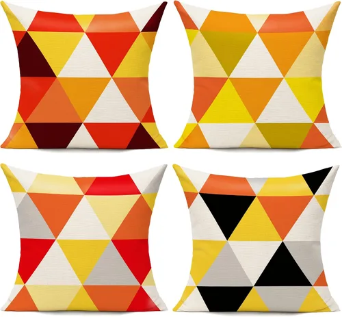Miniatura 14 de All Smiles Juego de 4 fundas de almohada para exteriores de 16 x 16 pulgadas, estilo bohemio, colorido, divertido de mediados de siglo, moderno