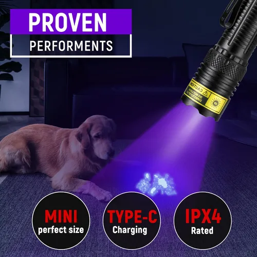 Miniatura 2 de Linterna UV de luz negra, recargable USB-C de 395 nm, mini luz negra portátil de mano, potentes luces LED ultravioleta, para curado de resina
