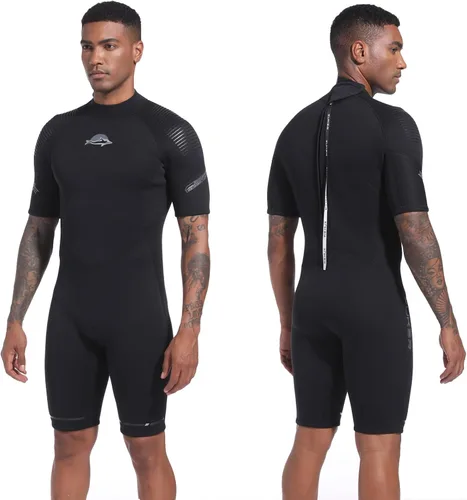 XUKER Traje de neopreno corto para hombre para mujer, 0.118 in con cremallera trasera, traje de buceo de neopreno de manga corta térmico para buceo,