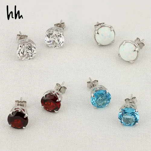 Miniatura 6 de Nicole Miller Fine Jewelry - Juego de aretes redondos de piedra natal de 2.75 quilates, joyería de piedras preciosas de 0.354in para mujer en plata