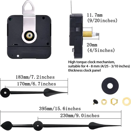 Miniatura 3 de Mecanismo de movimiento de reloj de alto par con manecillas de reloj grandes de 10.630 in/10.6 pulgadas (longitud del eje 4/5 pulgadas/0.787 in)