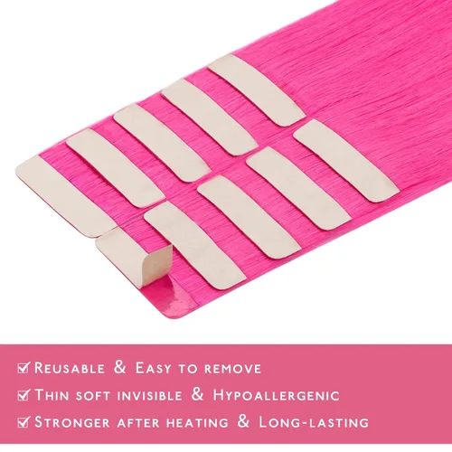 Miniatura 5 de Wennalife - Extensiones de cabello humano con cinta, 10 unidades, 25g, 14 pulgadas, cinta invisible Remy lacio color rosa intenso, juego de relleno