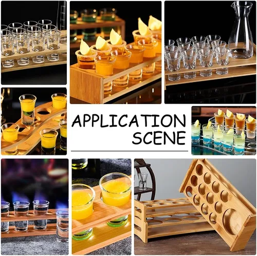 Miniatura 6 de NBEADS Soporte para 13 bandejas de vidrio de chupito, estante de madera de bambú, organizador de copas de vino de cerveza, base gruesa, servidor