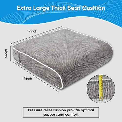 Miniatura 2 de Cojín de asiento de espuma viscoelástica XL de 4 pulgadas de grosor, cojín para silla de oficina extra grande para aliviar el dolor de coxis, espuma