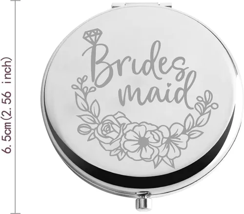 Miniatura 2 de Zuo Bao Bride to Be Gift Espejo de dama de honor, espejo compacto redondo plateado, 2.56 pulgadas de diámetro x 0.51 pulgadas de grosor de mano