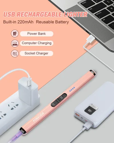Miniatura 4 de 【Actualizado】 Encendedor Eléctrico de Velas de Doble Arco Encendedor USB Recargable Encendedores de Arco de Plasma para Velas (Oro Rosa)