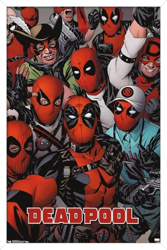 Miniatura 12 de Marvel Comics Deadpool - Póster de pared con caras, 22.4 pulgadas de largo x 14.7 pulgadas de ancho, versión enmarcada de madera de granero