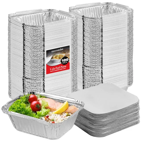 Miniatura 11 de Stock Your Home Utensilios de cocina desechables de aluminio de 1 libra con tapas (paquete de 25) – Sartenes de aluminio con tapas de cartón