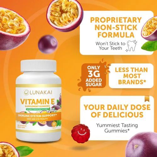 Miniatura 4 de Lunakai Paquete de gomitas de vitamina B12 y vitamina E – Gomitas de 3000 mcg para adultos, apoyo energético y salud ósea, 250 mg 1000 iu