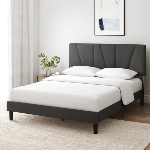 Miniatura 10 de Zinus Queen Maya - Marco de cama tapizado con cabecera asimétrica, listones de madera duraderos, estructura resistente, sueño sin ruido, no necesita