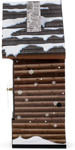 Miniatura 5 de Mark Feldstein Snowy Cabin Singing Cardinal - Reloj de cuco navideño con sonido de pared, 14 x 10 pulgadas
