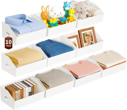 Miniatura 18 de Homsorout Organizadores Grandes de Armario y Contenedores de Almacenamiento - Paquete de 6 Cestas de Almacenamiento Trapecio para Estantes, Cestas