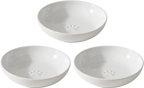Havniva Platos de cerámica anchos para gatos, juego de 3 cuencos de cerámica para gatos con huella de pata, plato antideslizante para alimentación