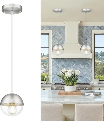 Miniatura 31 de LMS Luces colgantes negras de 8 pulgadas para isla de cocina, lámpara colgante moderna de globo con vidrio esmerilado, lámpara colgante Negro
