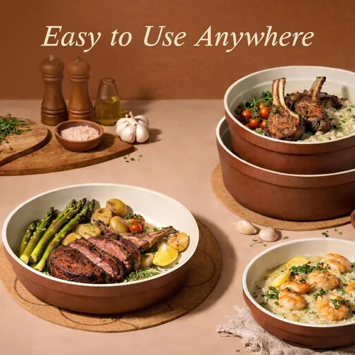 Miniatura 8 de CAROTE Juego de 22 utensilios de cocina de cerámica, juego de ollas y sartenes antiadherentes, asas extraíbles no tóxicas, aptos
