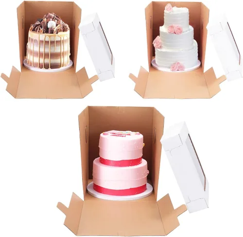 Miniatura 4 de Cajas altas para tartas de nivel, 10 x 10 x 12 pulgadas [10 unidades] Caja gruesa y resistente para pasteles con ventana, contenedor para pasteles