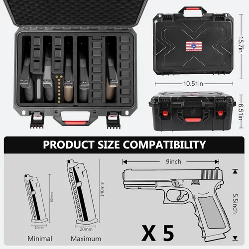 Miniatura 3 de Kinghardcase Estuches para armas de mano, 5 estuches para pistolas y 21 cargadores Estuches para pistolas precortados con múltiples pistolas a