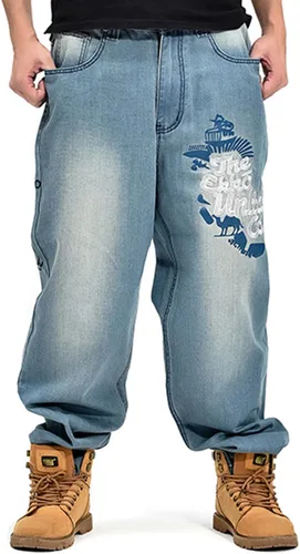 Miniatura 2 de Y2K Jeans - Pantalones de mezclilla para hombre, estilo hip hop, estilo vintage, bordados, estilo gótico, recto, holgados, pierna ancha