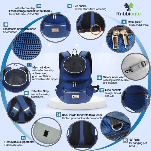 Miniatura 3 de Mochila transportadora para perros y mascotas, ajustable, transpirable, diseño extraíble, para cachorros, gatos, perros pequeños, gatos, bolsa