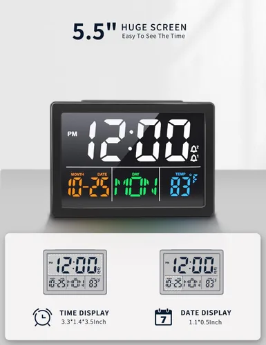 Miniatura 2 de Reloj despertador digital, con pantalla LED grande de 5.5", volumen de alarma ajustable, 6 niveles de brillo, ajustes de alarma, cargador USB