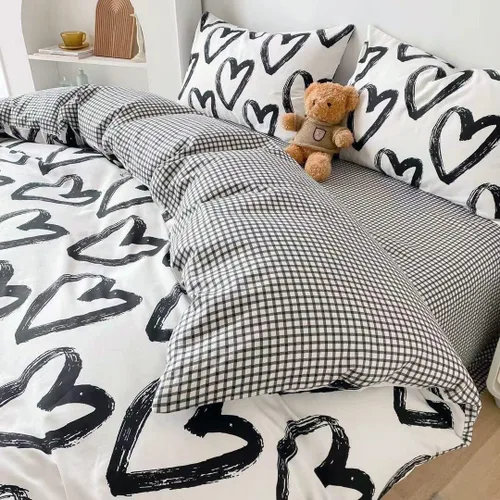 Miniatura 3 de Wellboo Juegos de Edredones de Amor Queen Negro y Blanco Ropa de Cama Edredones de Algodón Mujeres Niñas Colchas de Cama con Forma de Corazón Tinta