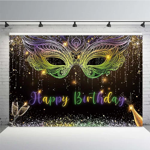 Miniatura 8 de MEHOFOND Telón de fondo para baile de máscaras negro plateado, para fotografía de fiesta de máscaras, fondo para Mardi Gras, carnaval, decoración