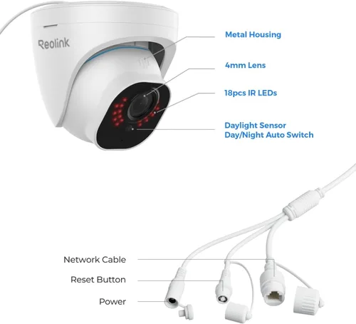 Miniatura 10 de REOLINK Sistema de Cámara de Seguridad con Cable 4K para Exteriores, Cámara de Vigilancia IP PoE Tipo Domo con Detección de Humanos/Vehículos, Blanco