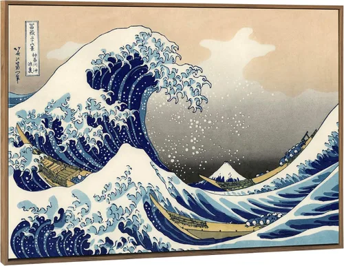 Miniatura 18 de Wieco Art Arte enmarcado de aluminio negro grande, 3 paneles, gran ola de Kanagawa, Katsushika Hokusai, impresiones en lienzo de arte de pared