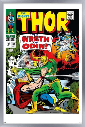 Miniatura 10 de Trends International Marvel Comics Loki - Póster de pared Thor #147, 22.4 pulgadas de largo x 14.7 pulgadas, versión enmarcada en madera de granero